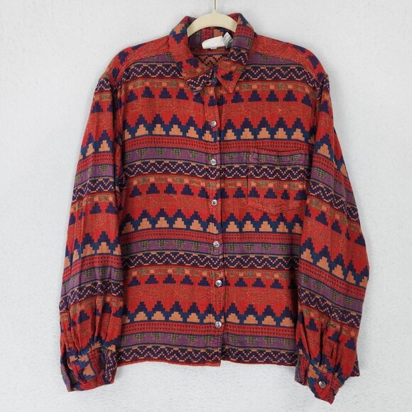 Chicos Shirt Womens XL Red Aztec Southwestern Button Front 90s Design Vintage - Picture 1 of 11